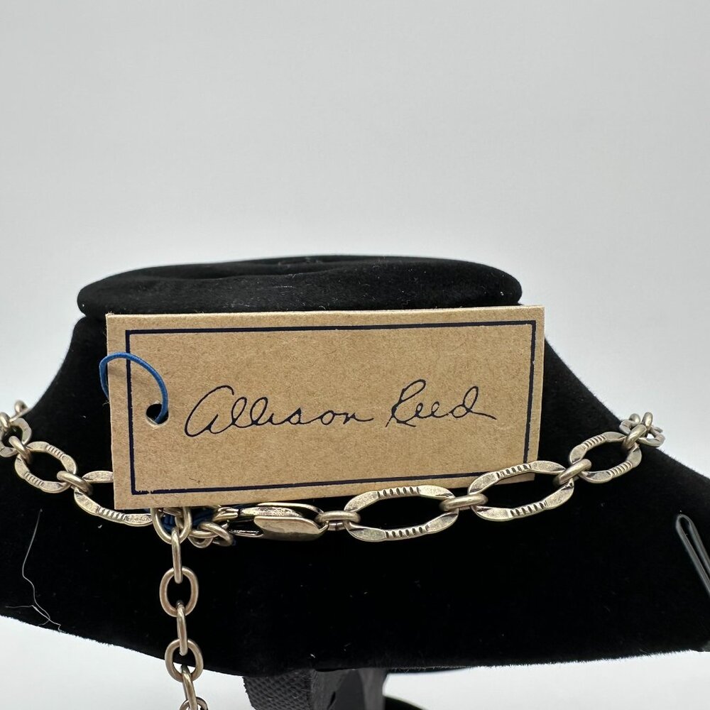 Allison Reed Gold Tone Crystal Rhinestone Flower Leaf Ribbon Statement Necklace - Picture 8 of 12